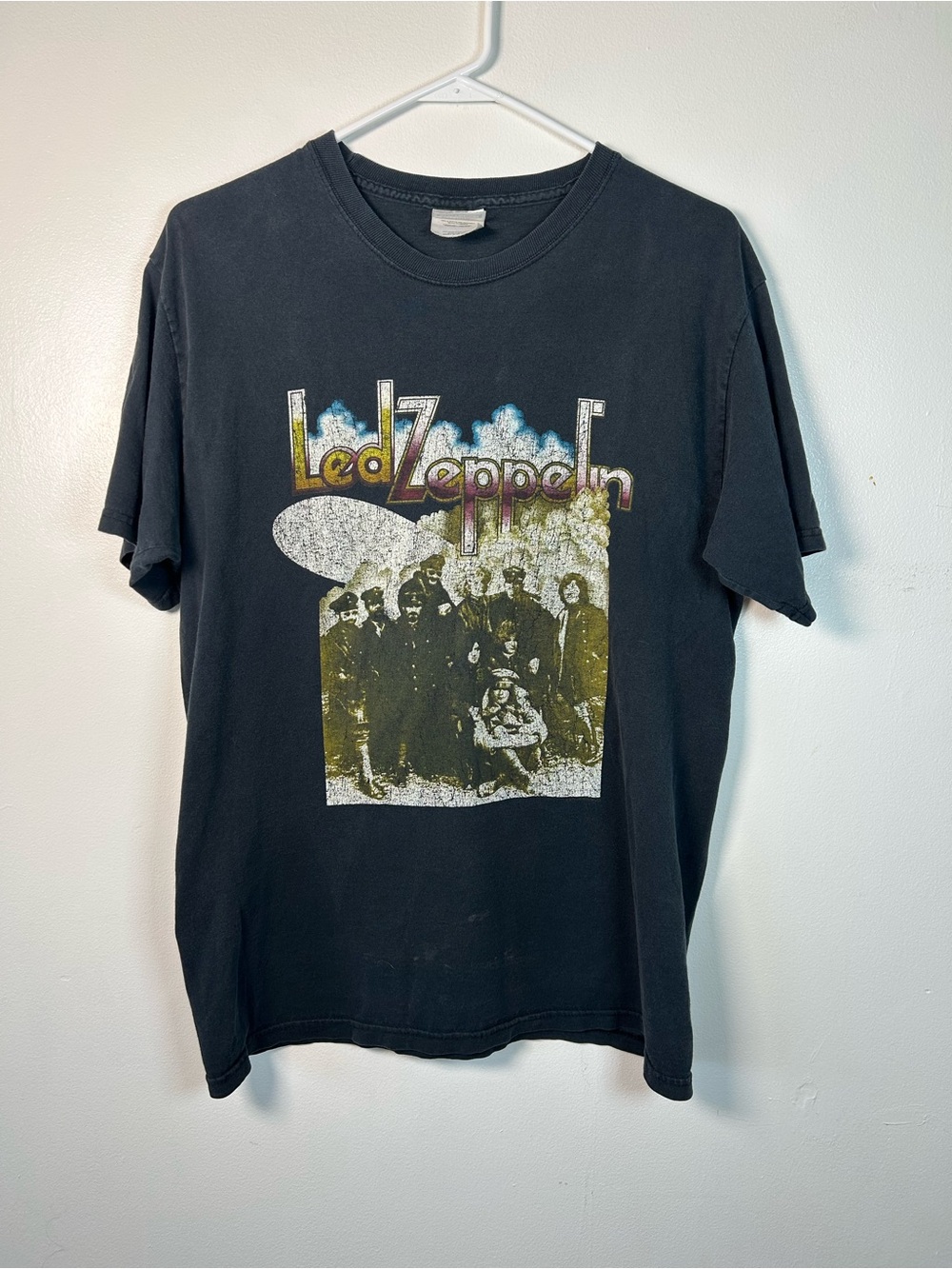 Led Zeppelin Vintage 90s Black Washed T-Shirt Classic Rock Band Tee Retro